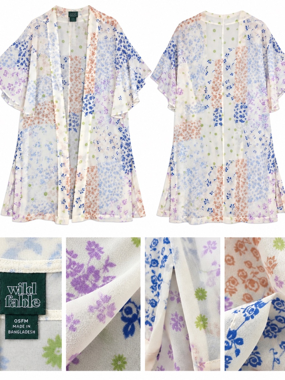 Wild Fable Floral Patchwork Kimono Duster Sheer Boho OSFM
